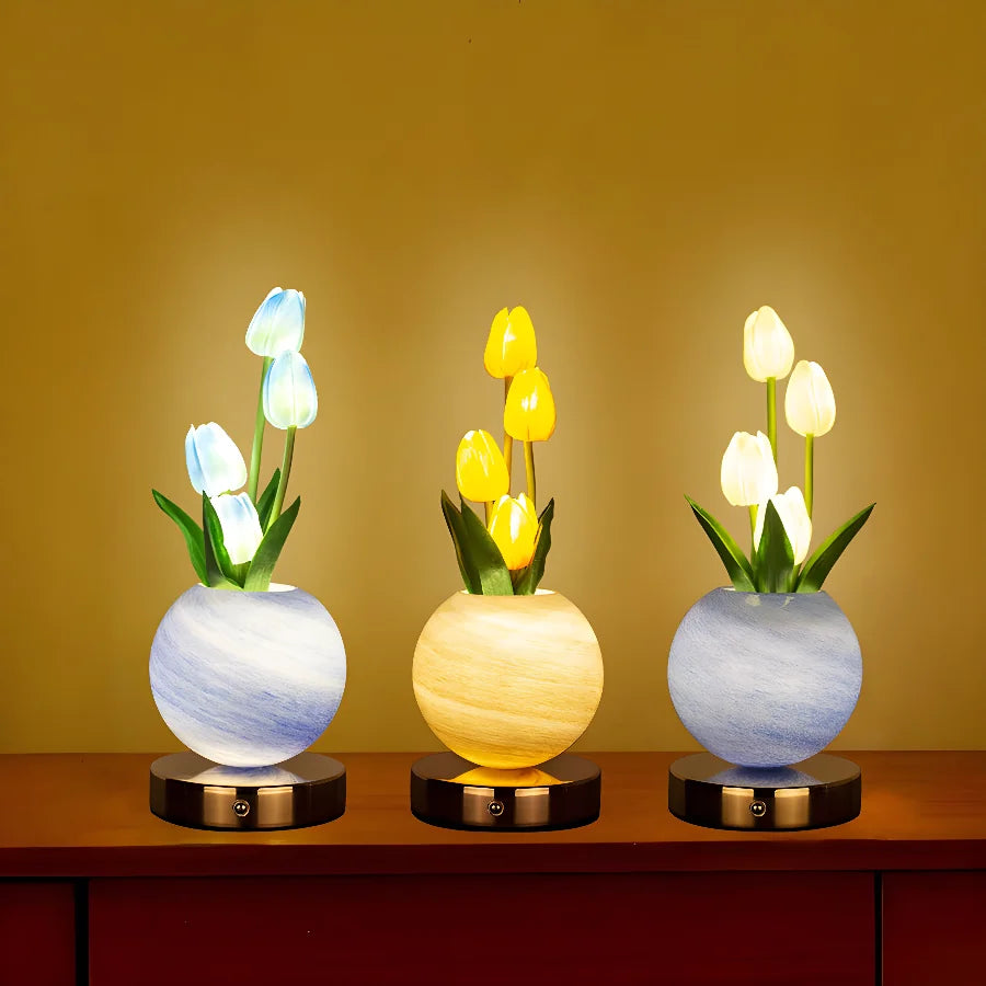 Illuminate Your Space with the Tulip LED Night Light - USB Rechargeable Table Lamp for Bedroom Decor and Festive Celebrations