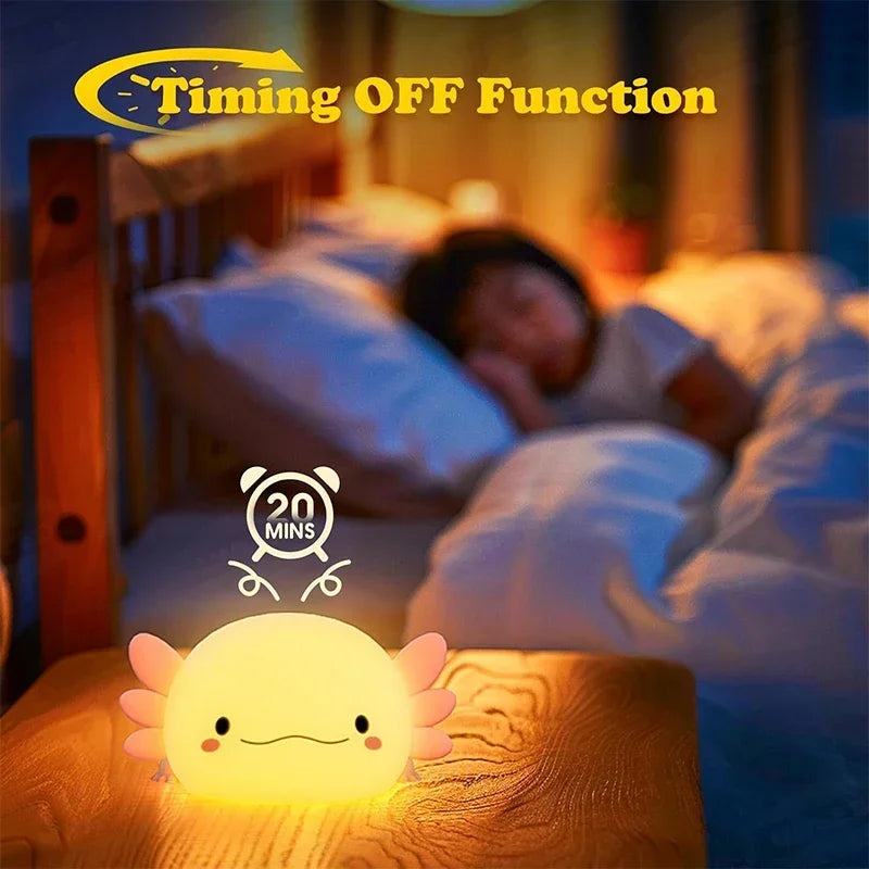 Adorable Axolotl Night Light - USB Rechargeable Touch Control Table Lamp for Kids and Nursery