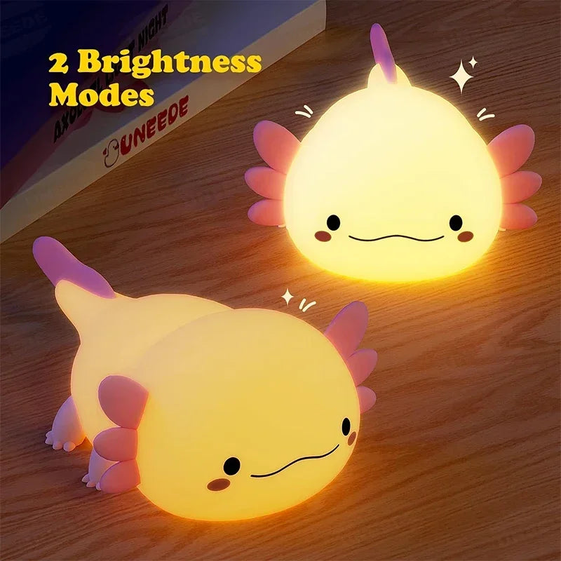 Adorable Axolotl Night Light - USB Rechargeable Touch Control Table Lamp for Kids and Nursery
