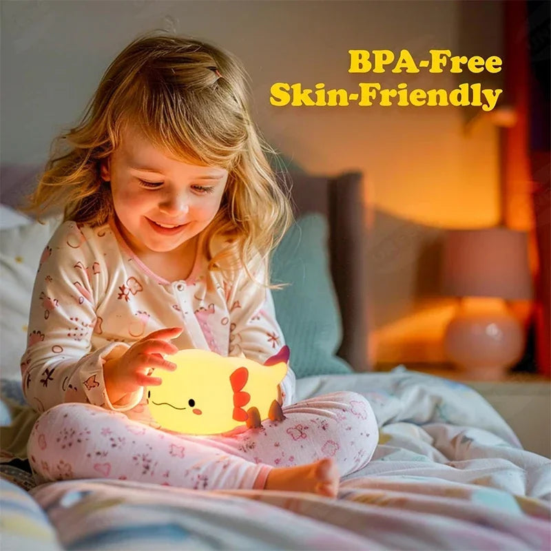 Adorable Axolotl Night Light - USB Rechargeable Touch Control Table Lamp for Kids and Nursery