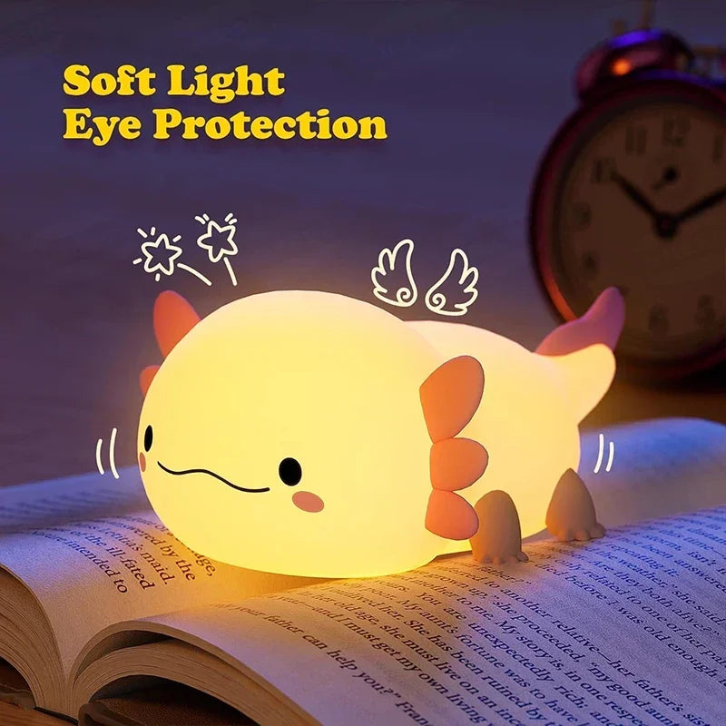 Adorable Axolotl Night Light - USB Rechargeable Touch Control Table Lamp for Kids and Nursery