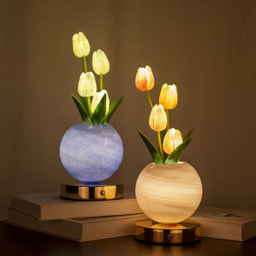 Illuminate Your Space with the Tulip LED Night Light - USB Rechargeable Table Lamp for Bedroom Decor and Festive Celebrations
